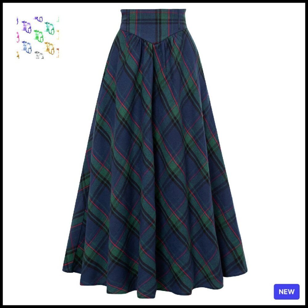 Victorian Maxi Skirt High Waist Plaid A-Line Elegant Vintage Cottagecore